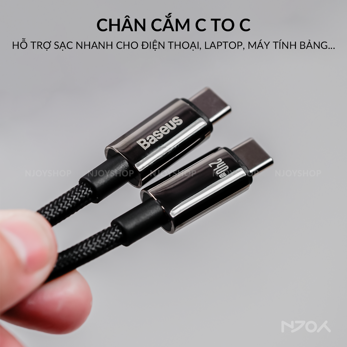 Dây Sạc Nhanh Baseus 240W Hỗ Trợ PD 3.1 Hợp Kim Đen Dây Dù Cho iPhone iPad Laptop