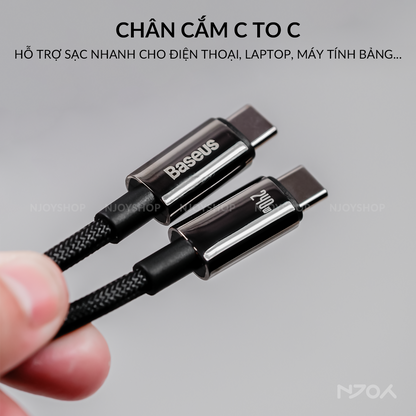 Dây Sạc Nhanh Baseus 240W Hỗ Trợ PD 3.1 Hợp Kim Đen Dây Dù Cho iPhone iPad Laptop