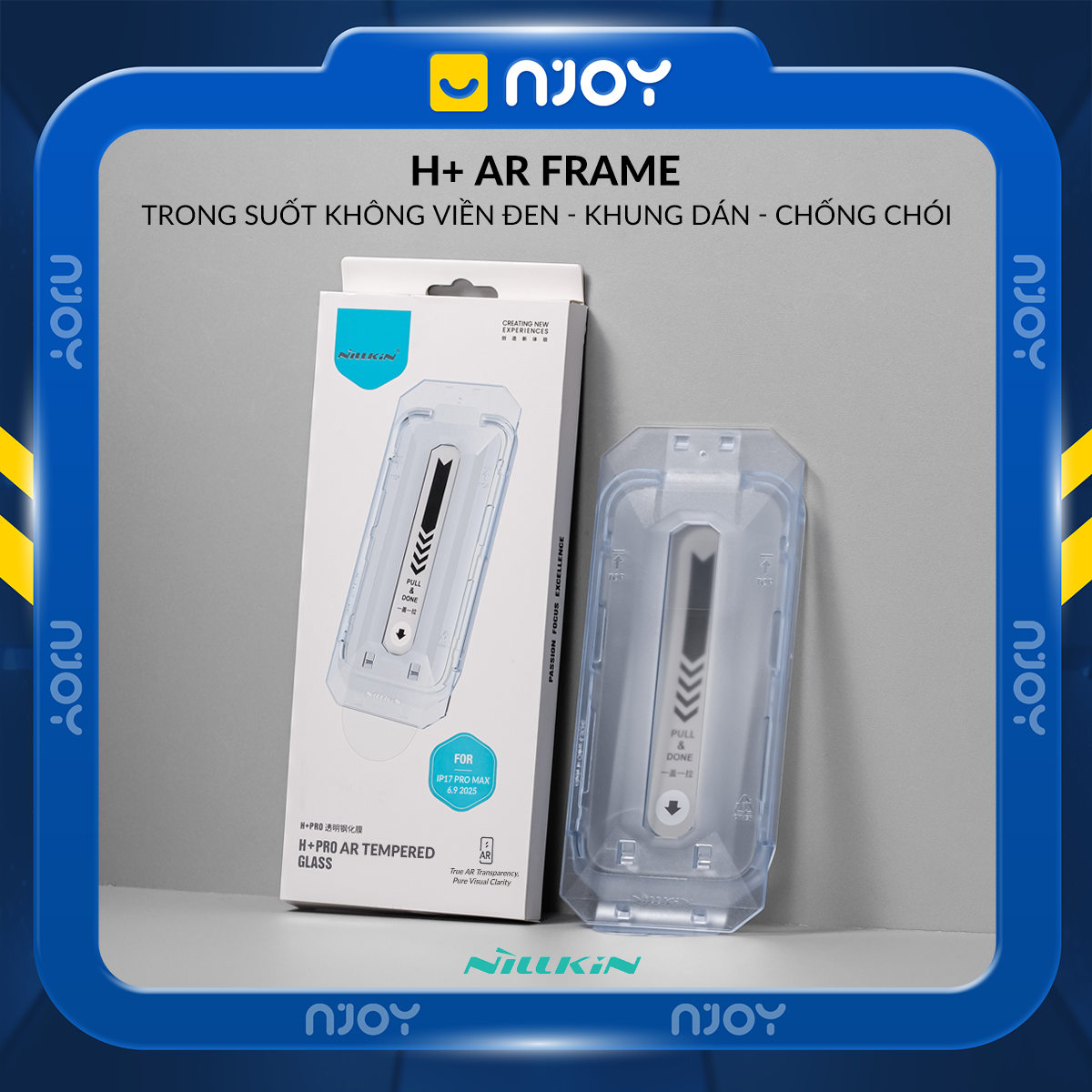 Kính Cường Lực Nillkin Trong Suốt Khung Tự Dán Không Viền Đen Cho iPhone 17 Pro Max 16 15