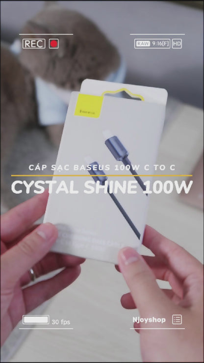 Cáp Sạc Nhanh Baseus 100W Trong Suốt Dây Dù Bện Chống Đứt Gãy Cho iPhone 16 Pro Max 15