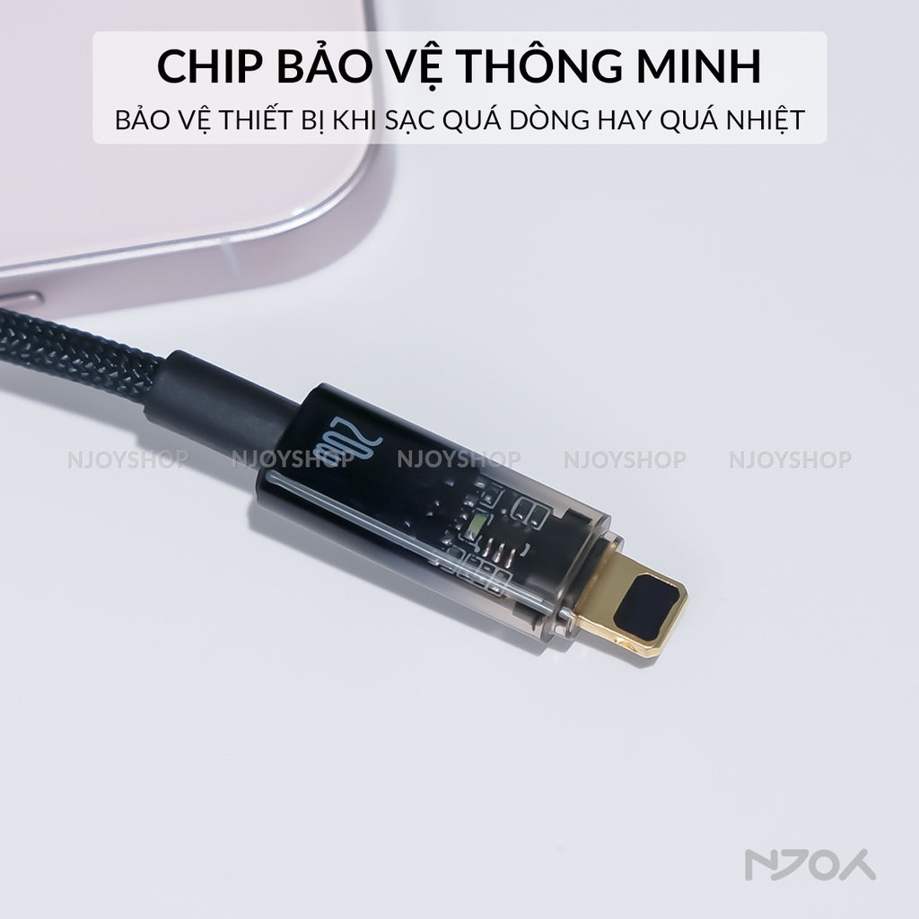 Dây Cáp Sạc Tự Ngắt Baseus 20W Có Đèn Led Dài 1m 2m Cho Điện Thoại iPhone 14 Pro Max 13 12 11 Xsmax