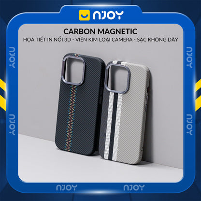 Ốp Carbon Magsafe Siêu Mỏng Họa Tiết Sọc Nổi 3D Cho Điện Thoại iPhone 17 Pro Max 16 15 14 13