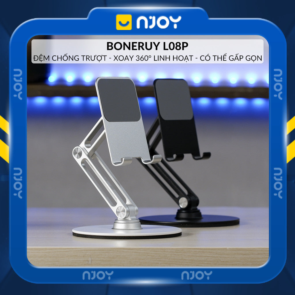 Giá Đỡ Điện Thoại Máy Tính Bảng Boneruy Để Bàn Xoay 360 Độ Điều Chỉnh Độ Cao Hợp Kim Nhôm Cao Cấp