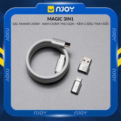 Cáp Sạc Nhanh Đa Năng 3 Trong 1 240W Type C Dây Nylon Cho iPhone MacBook iPad AirPods