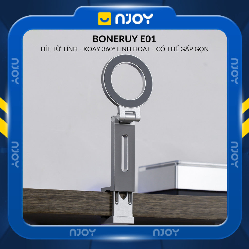 Giá Đỡ Điện Thoại Gắn Bàn Boneruy E01 Hít Từ Tính Điều Chỉnh Độ Cao Hợp Kim Nhôm Cao Cấp Tiện Lợi