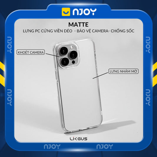 Ốp Nhám Mờ Likgus Chống Vân Tay Bảo Vệ Camera Cho iPhone 17 Pro Max 16 15 14 13 12
