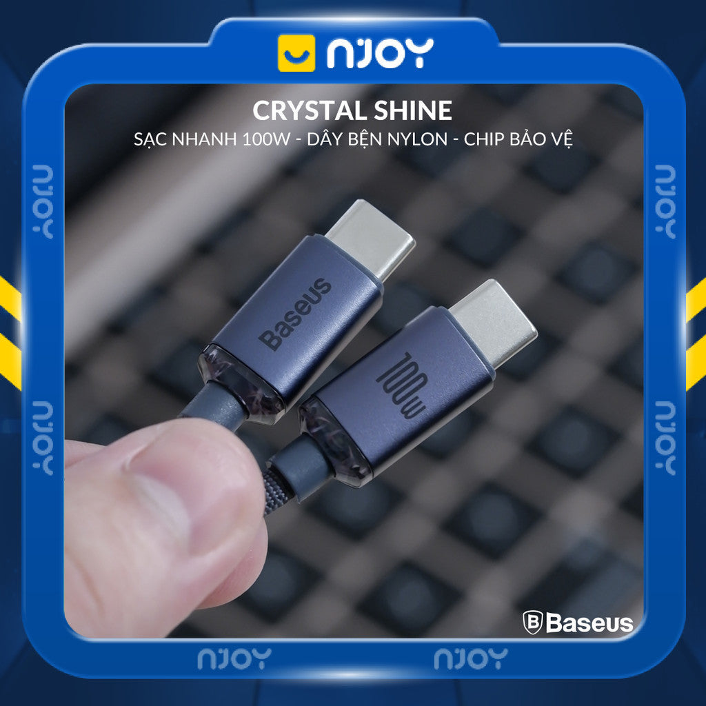 Cáp Sạc Nhanh Baseus 100W Trong Suốt Dây Dù Bện Chống Đứt Gãy Cho iPhone 16 Pro Max 15