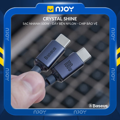 Cáp Sạc Nhanh Baseus 100W Trong Suốt Dây Dù Bện Chống Đứt Gãy Cho iPhone 16 Pro Max 15