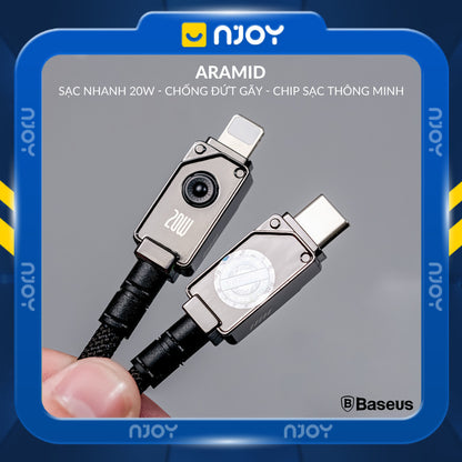 Cáp Sạc Nhanh Baseus 20W Có Đèn Led Dây Bện Chống Đứt Gãy Dài 1m 2m Cho iPhone 11 12 13 14 Pro Max