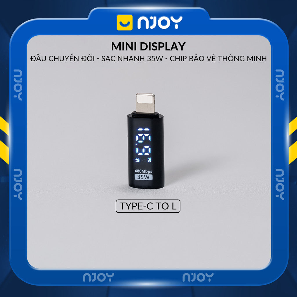 Đầu Chuyển Type-C Sang Cổng Lightning 35W Njoy Màn Hình Led Cho iPhone iPad Airpods