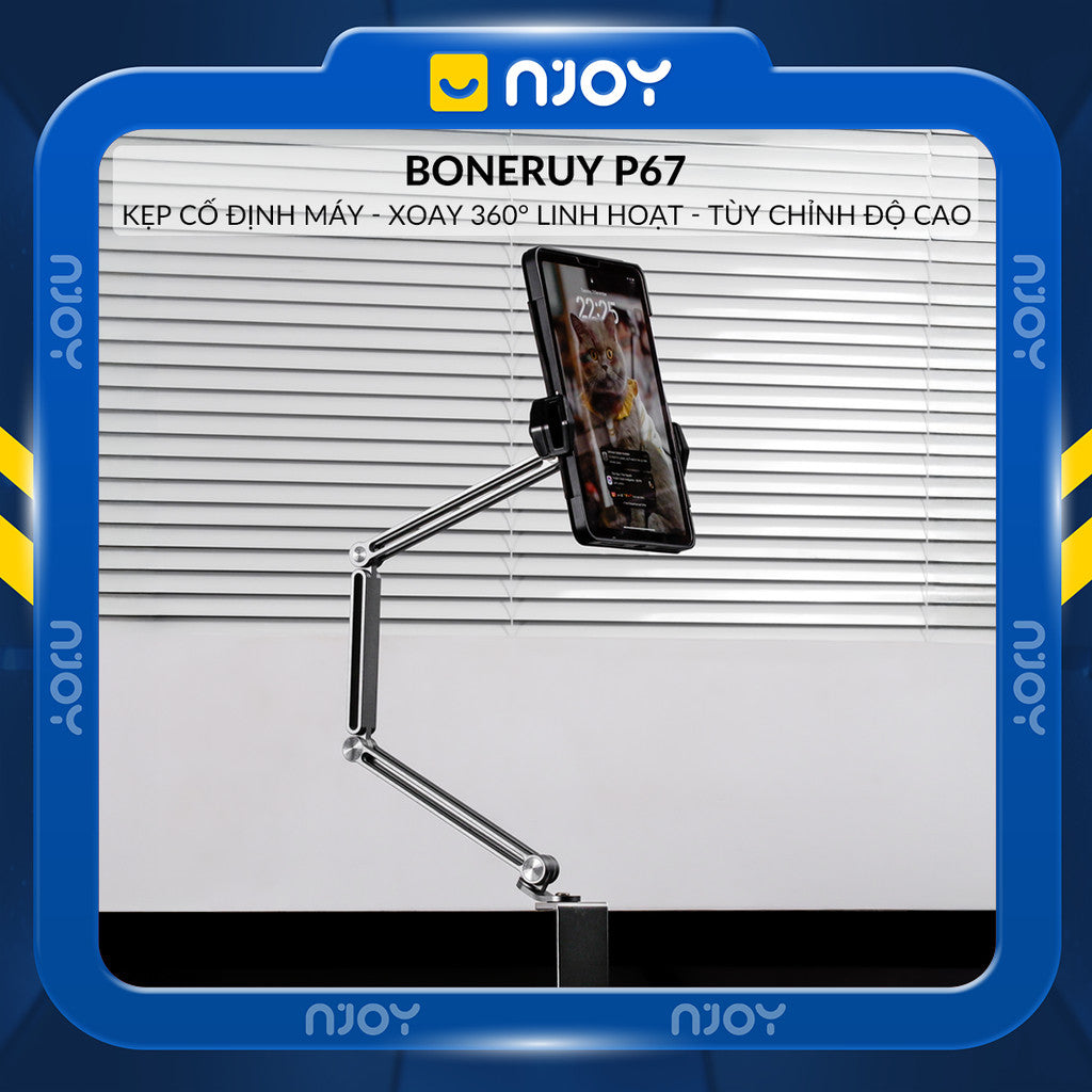 Giá Đỡ Máy Tính Bảng Boneruy P67 Hợp Kim Nhôm Cao Cấp Điều Chỉnh Độ Cao Xoay 360 Độ Đệm Chống Trượt