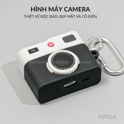 Ốp Silicon In Hình Retro Camera Kèm Móc Khóa Cho Tai Nghe AirPods Pro 3 2 Airpods 4