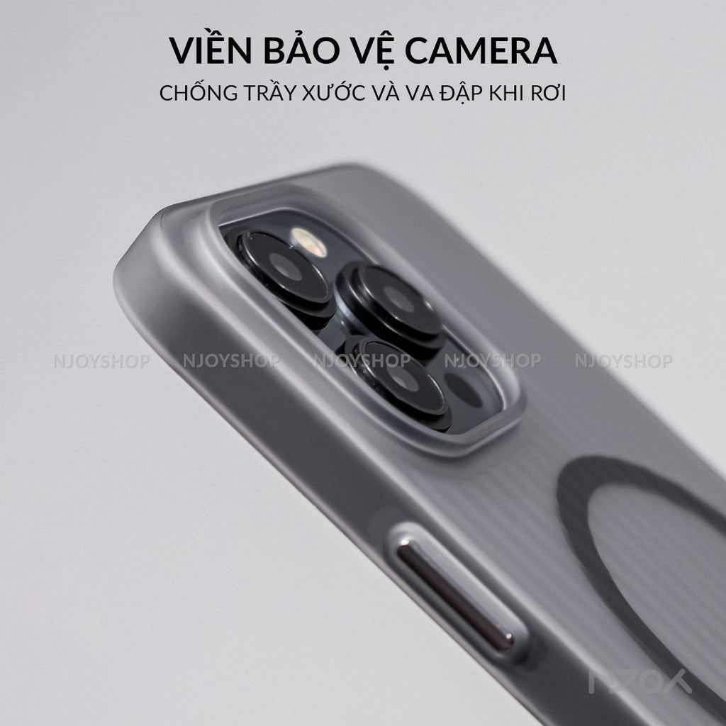 Ốp Magsafe Lưng Nhám Siêu Mỏng Sọc Vali Bảo Vệ Camera Cho iPhone 12 13 14 15 16 Pro Max