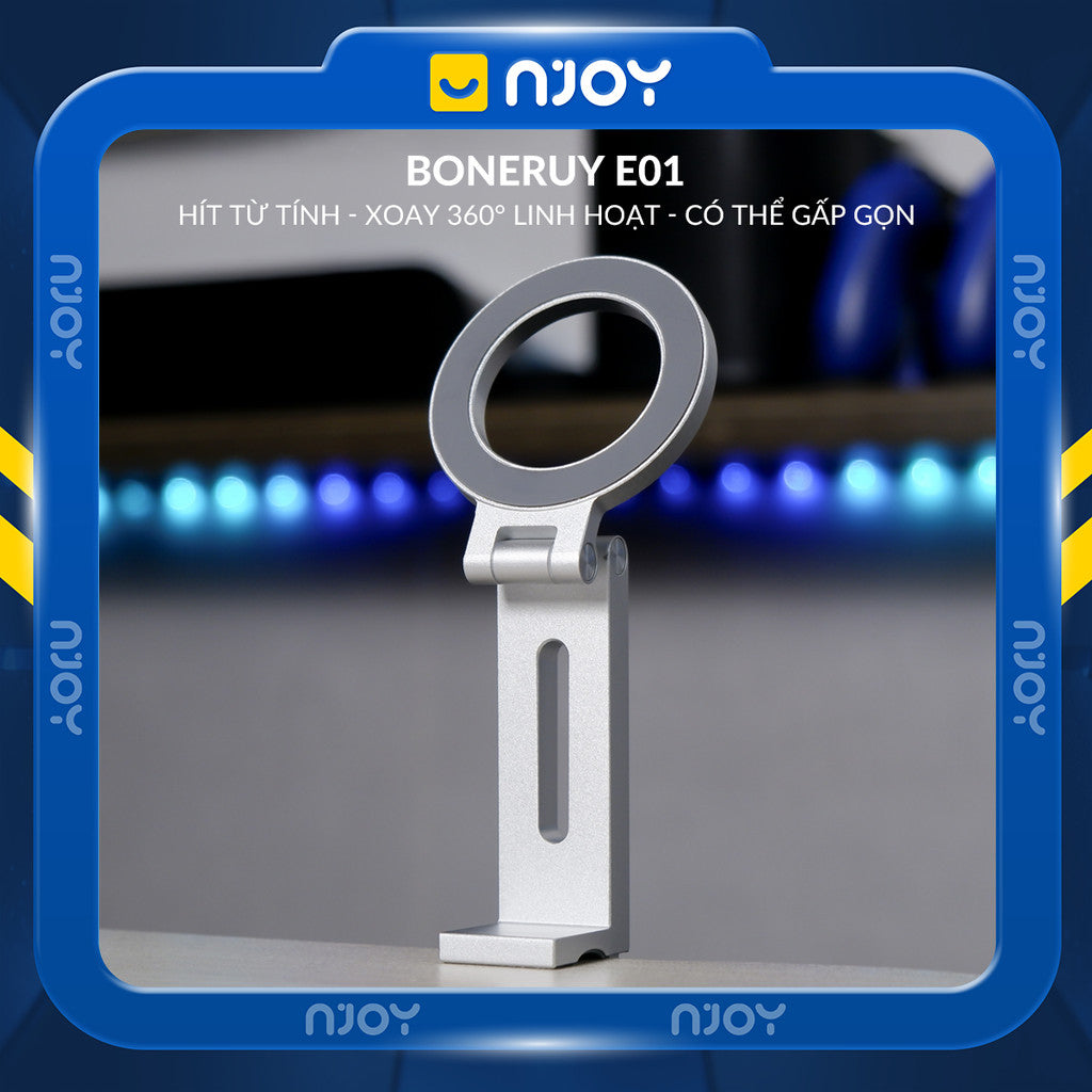 Giá Đỡ Điện Thoại Gắn Bàn Boneruy E01 Hít Từ Tính Điều Chỉnh Độ Cao Hợp Kim Nhôm Cao Cấp Tiện Lợi