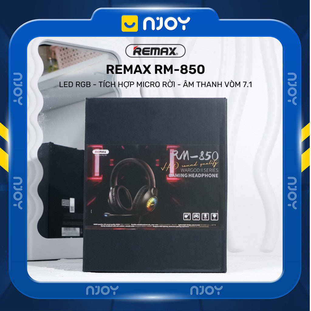 Tai Nghe Chụp Tai Remax Chân Cắm 3.5mm Đèn Led Rbg Có Mic Cho Máy Tính Laptop Điện Thoại Njoyshop