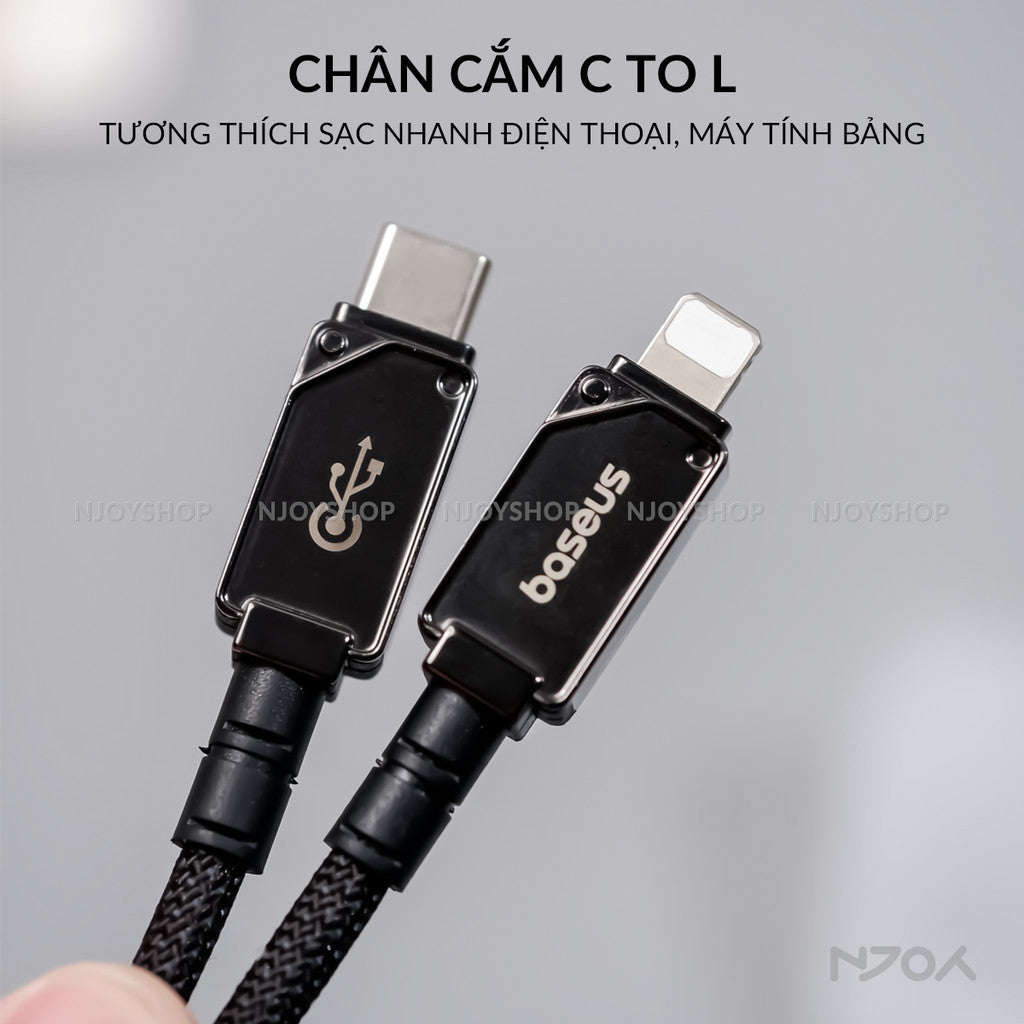 Cáp Sạc Nhanh Baseus 20W Có Đèn Led Dây Bện Chống Đứt Gãy Dài 1m 2m Cho iPhone 11 12 13 14 Pro Max