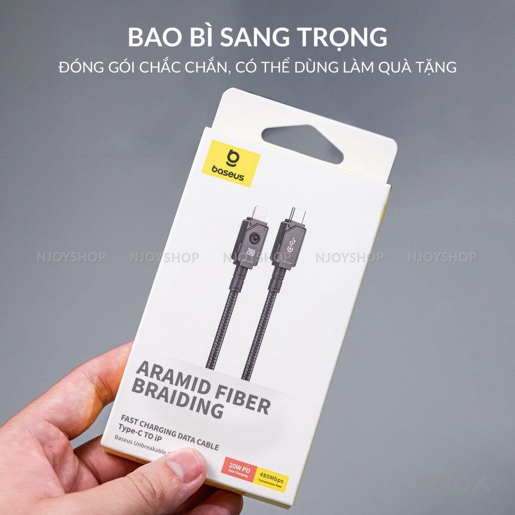Cáp Sạc Nhanh Baseus 20W Có Đèn Led Dây Bện Chống Đứt Gãy Dài 1m 2m Cho iPhone 11 12 13 14 Pro Max