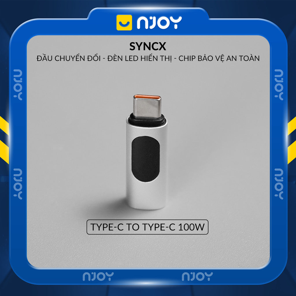 Đầu Chuyển Type C To Type C 100W Njoy Với Màn Hình Led Cho iPhone iPad MacBook Laptop