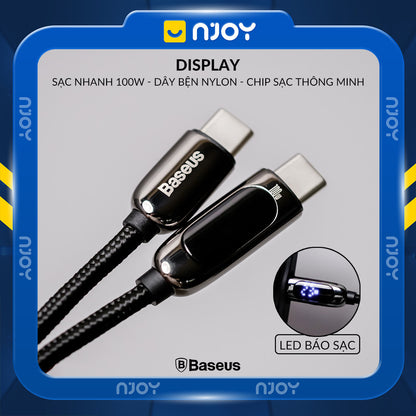 Cáp Sạc Nhanh Baseus 100W Đèn Led Báo Sạc Chống Đứt Gãy Cho iPhone iPad Laptop