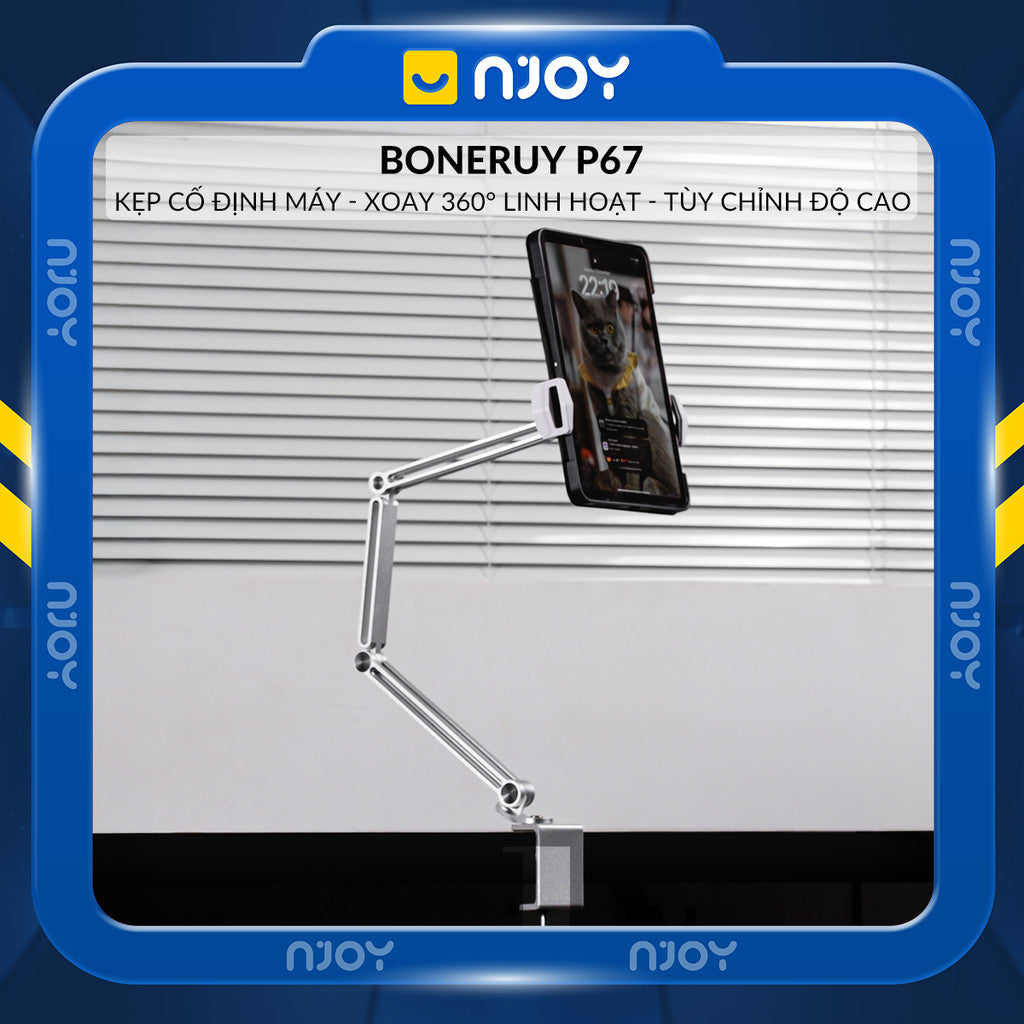 Giá Đỡ Máy Tính Bảng Boneruy P67 Hợp Kim Nhôm Cao Cấp Điều Chỉnh Độ Cao Xoay 360 Độ Đệm Chống Trượt