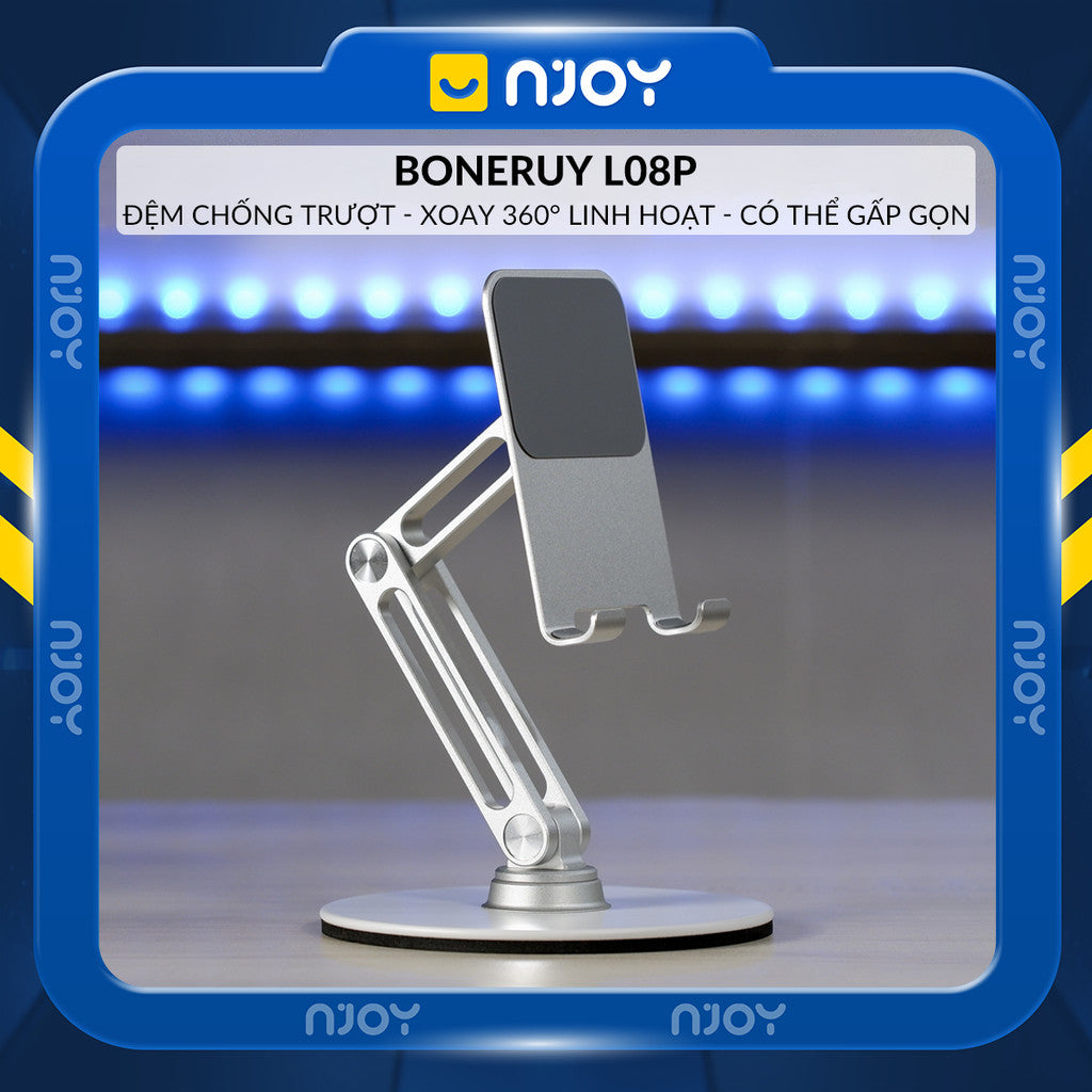 Giá Đỡ Điện Thoại Máy Tính Bảng Boneruy Để Bàn Xoay 360 Độ Điều Chỉnh Độ Cao Hợp Kim Nhôm Cao Cấp