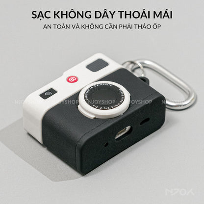 Ốp Silicon In Hình Retro Camera Kèm Móc Khóa Cho Tai Nghe AirPods Pro 3 2 Airpods 4