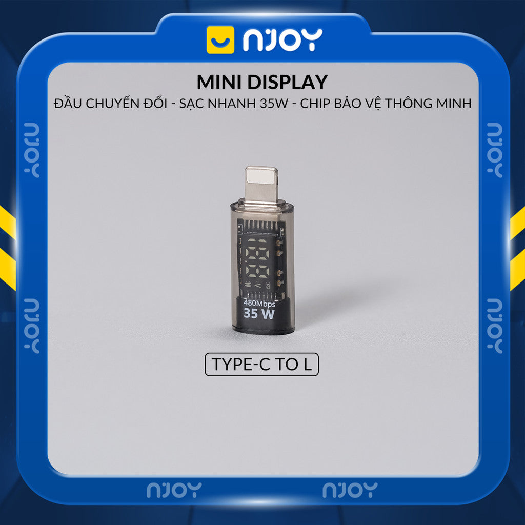 Đầu Chuyển Type-C Sang Cổng Lightning 35W Njoy Màn Hình Led Cho iPhone iPad Airpods