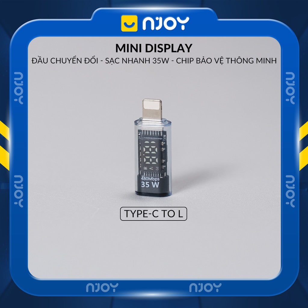 Đầu Chuyển Type-C Sang Cổng Lightning 35W Njoy Màn Hình Led Cho iPhone iPad Airpods