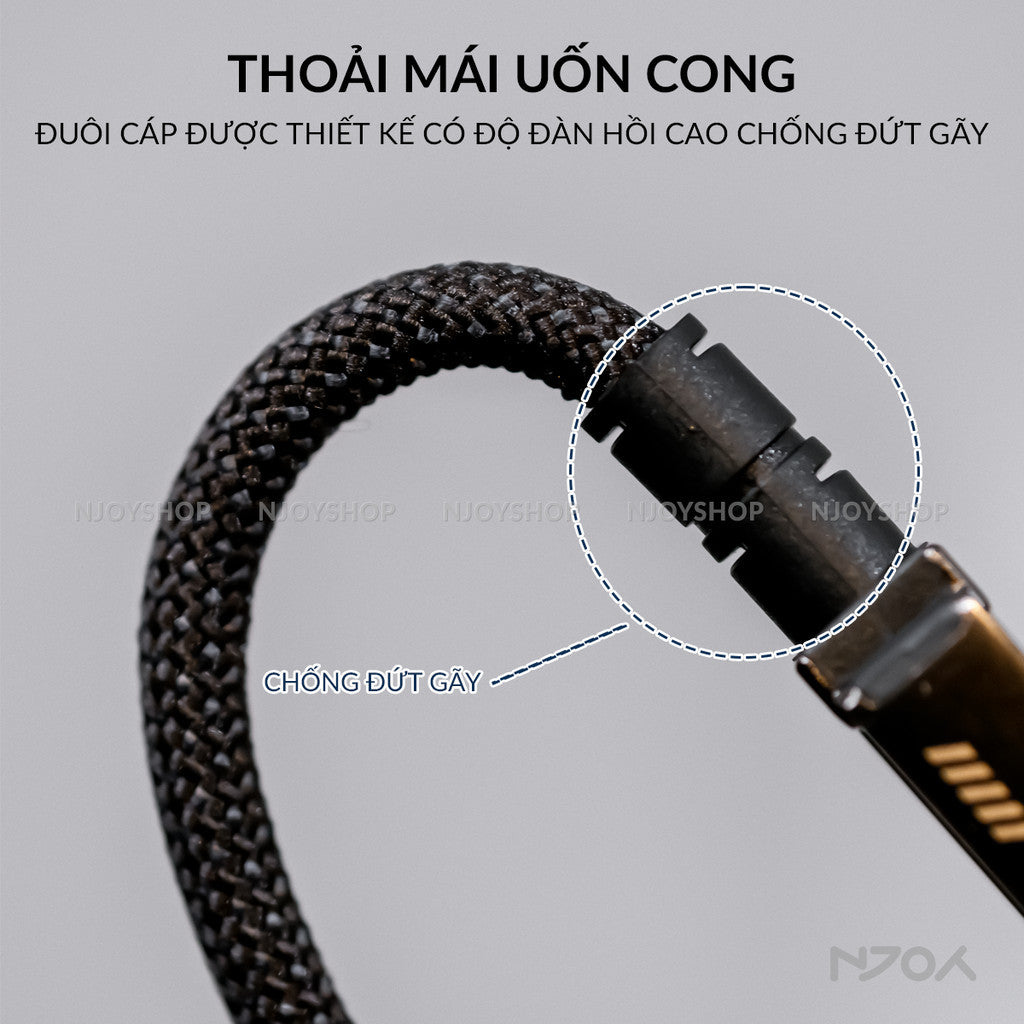 Cáp Sạc Nhanh Baseus 20W Có Đèn Led Dây Bện Chống Đứt Gãy Dài 1m 2m Cho iPhone 11 12 13 14 Pro Max