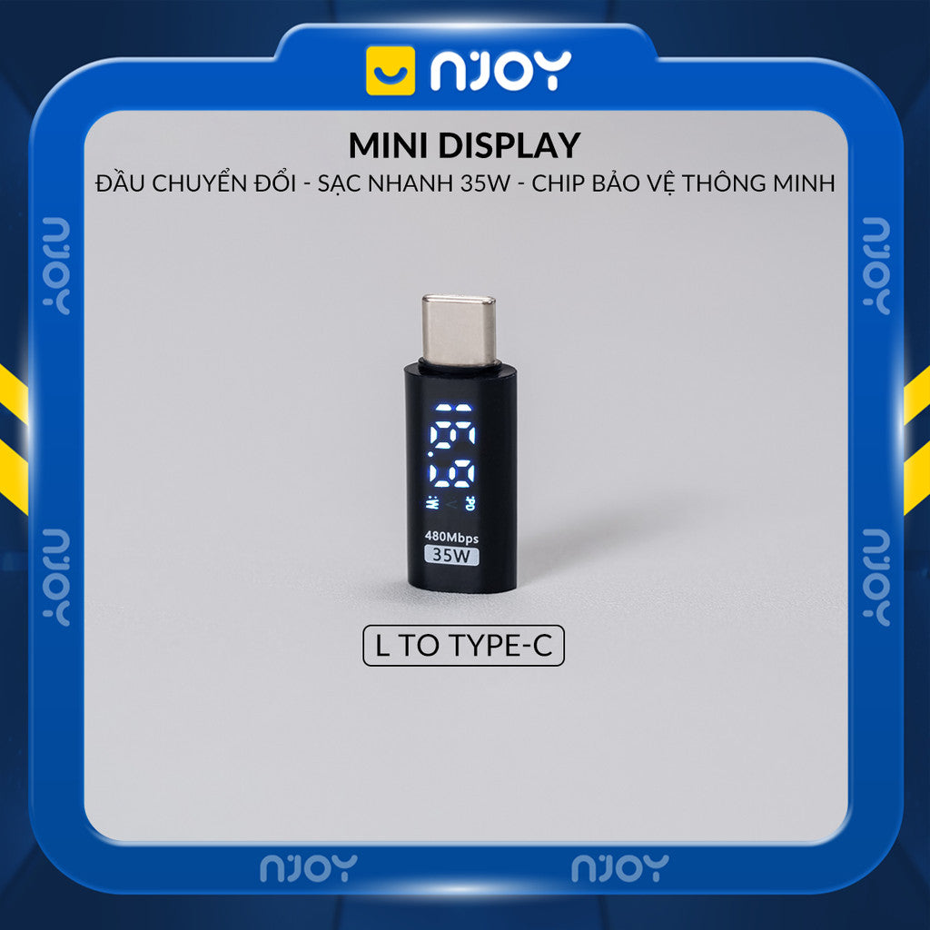 Đầu Chuyển Type-C Sang Cổng Lightning 35W Njoy Màn Hình Led Cho iPhone iPad Airpods