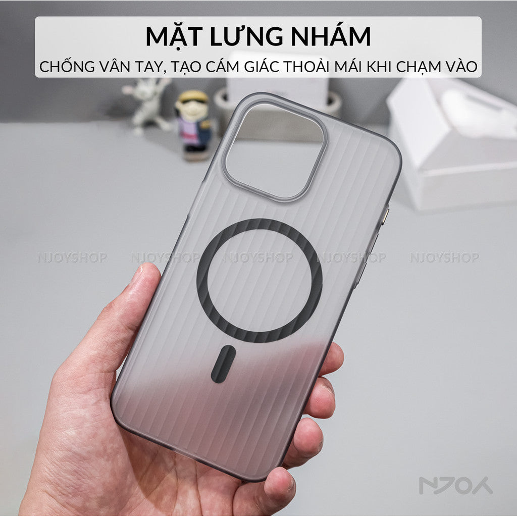 Ốp Magsafe Lưng Nhám Siêu Mỏng Sọc Vali Bảo Vệ Camera Cho iPhone 12 13 14 15 16 Pro Max