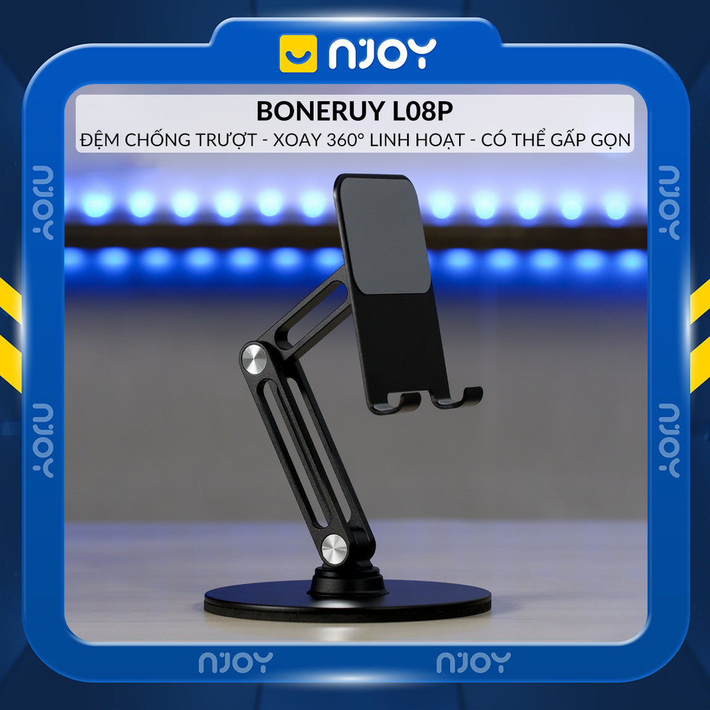 Giá Đỡ Điện Thoại Máy Tính Bảng Boneruy Để Bàn Xoay 360 Độ Điều Chỉnh Độ Cao Hợp Kim Nhôm Cao Cấp
