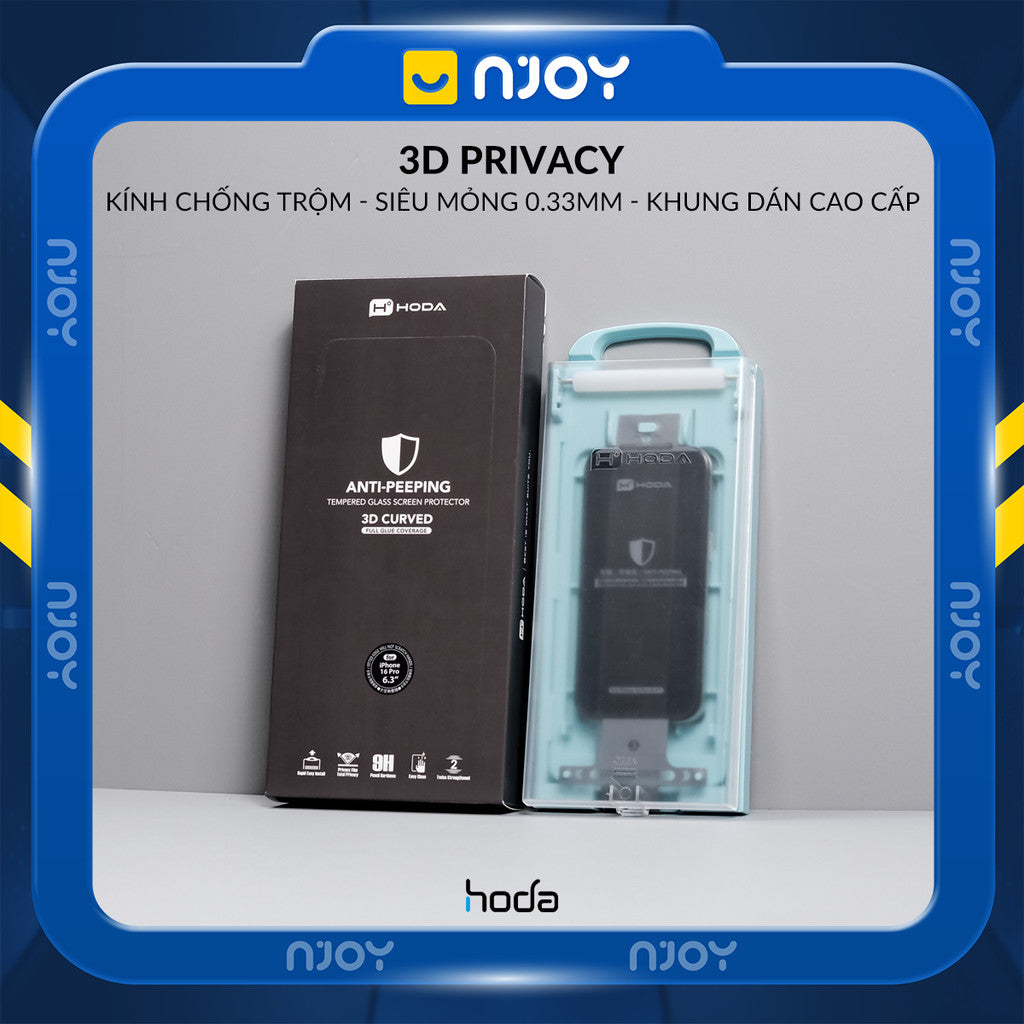 Kính Cường Lực Hoda Khung Tự Dán Chống Nhìn Trộm 3D Cho iPhone 17 Pro Max 16 15 14