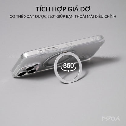 Ốp Magsafe Trong Suốt Giá Đỡ Xoay 360 Độ Cho iPhone 16 Pro Max 15 14 13 12