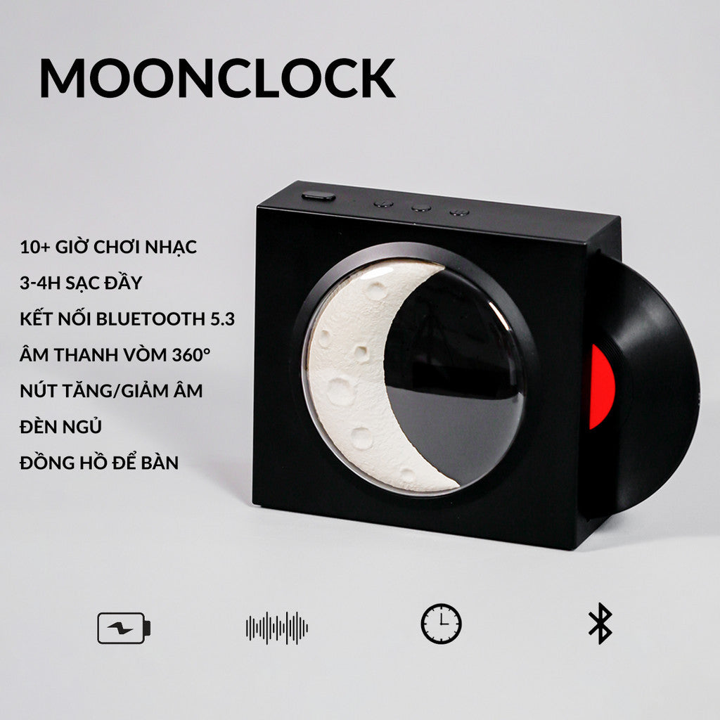 Loa Bluetooth Đĩa Than Xoay Mặt Trăng Retro Có Đèn Trang Trí Phòng Ngủ Để Bàn Quà Tặng