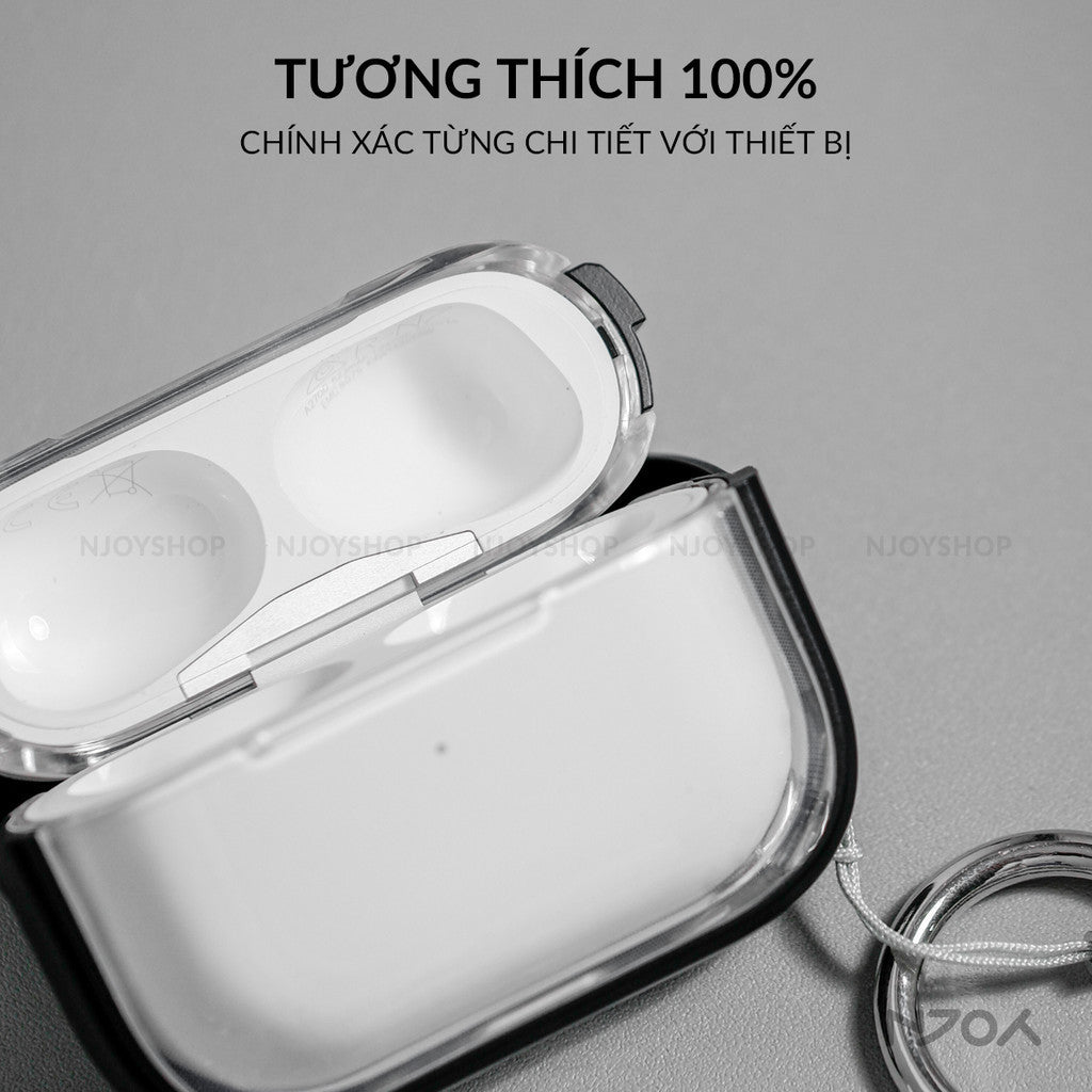 Ốp Trong Suốt Khóa Cài Viền Màu Hỗ Trợ Sạc Không Dây Kèm Móc Khóa Cho AirPods Pro 2 3