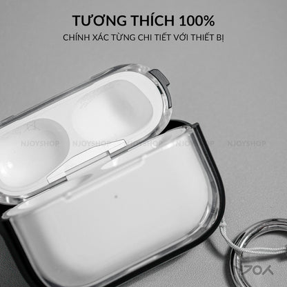Ốp Trong Suốt Khóa Cài Viền Màu Hỗ Trợ Sạc Không Dây Kèm Móc Khóa Cho AirPods Pro 2 3