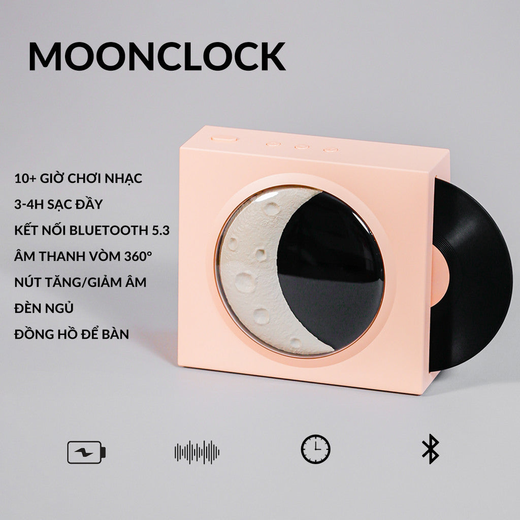 Loa Bluetooth Đĩa Than Xoay Mặt Trăng Retro Có Đèn Trang Trí Phòng Ngủ Để Bàn Quà Tặng
