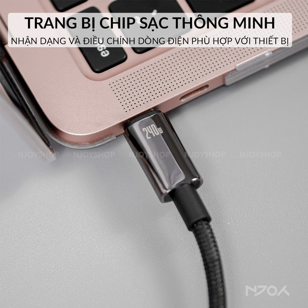 Dây Sạc Nhanh Baseus 240W Hỗ Trợ PD 3.1 Hợp Kim Đen Dây Dù Cho iPhone iPad Laptop
