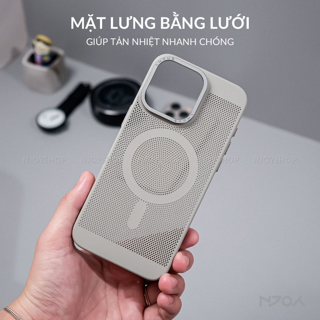 Ốp Magsafe Nhám Tản Nhiệt PC Viền Camera Nhôm Likgus Cho iPhone 16 Pro Max 15 14 13
