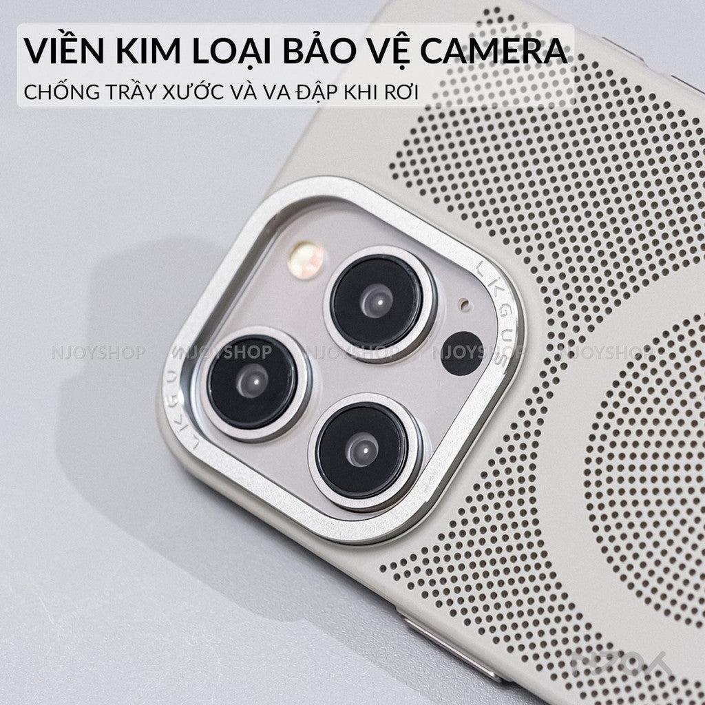 Ốp Magsafe Nhám Tản Nhiệt PC Viền Camera Nhôm Likgus Cho iPhone 16 Pro Max 15 14 13