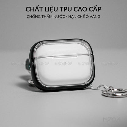 Ốp Trong Suốt Khóa Cài Viền Màu Hỗ Trợ Sạc Không Dây Kèm Móc Khóa Cho AirPods Pro 2 3