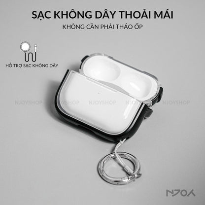 Ốp Trong Suốt Khóa Cài Viền Màu Hỗ Trợ Sạc Không Dây Kèm Móc Khóa Cho AirPods Pro 2 3