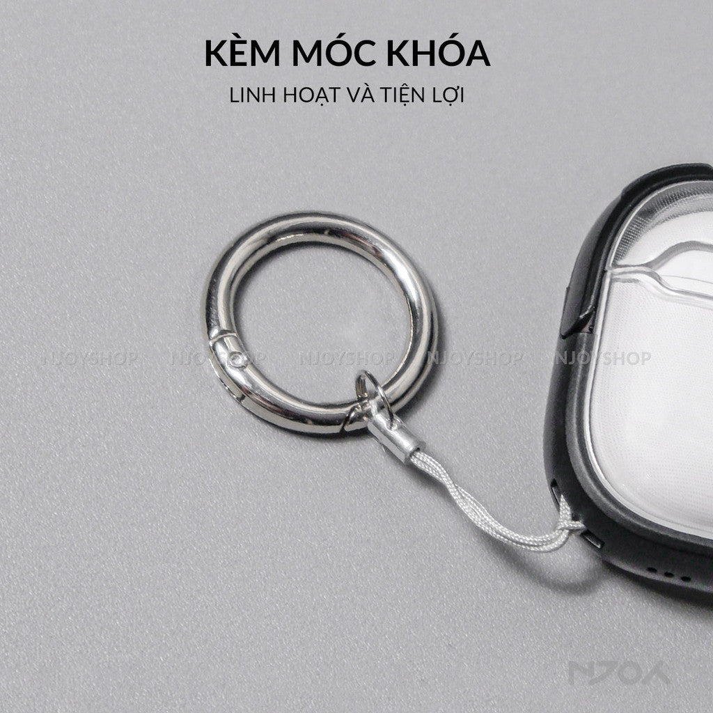 Ốp Trong Suốt Khóa Cài Viền Màu Hỗ Trợ Sạc Không Dây Kèm Móc Khóa Cho AirPods Pro 2 3