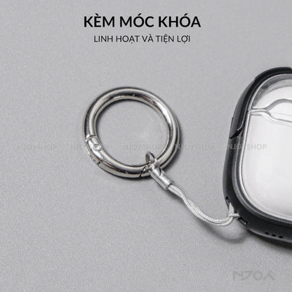 Ốp Trong Suốt Khóa Cài Viền Màu Hỗ Trợ Sạc Không Dây Kèm Móc Khóa Cho AirPods Pro 2 3