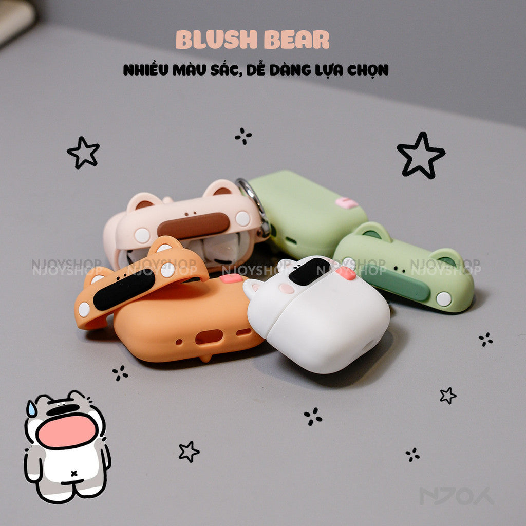 Ốp Silicon In Hình Gấu Dễ Thương Chống Sốc Kèm Móc Khóa Cho AirPods Pro 3 2