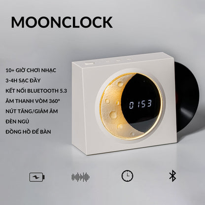 Loa Bluetooth Đĩa Than Xoay Mặt Trăng Retro Có Đèn Trang Trí Phòng Ngủ Để Bàn Quà Tặng