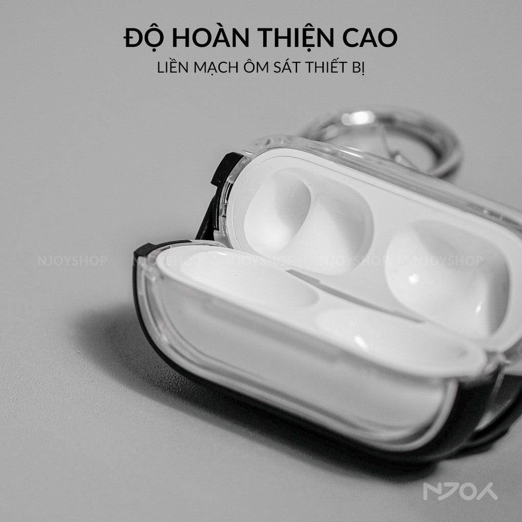 Ốp Trong Suốt Khóa Cài Viền Màu Hỗ Trợ Sạc Không Dây Kèm Móc Khóa Cho AirPods Pro 2 3