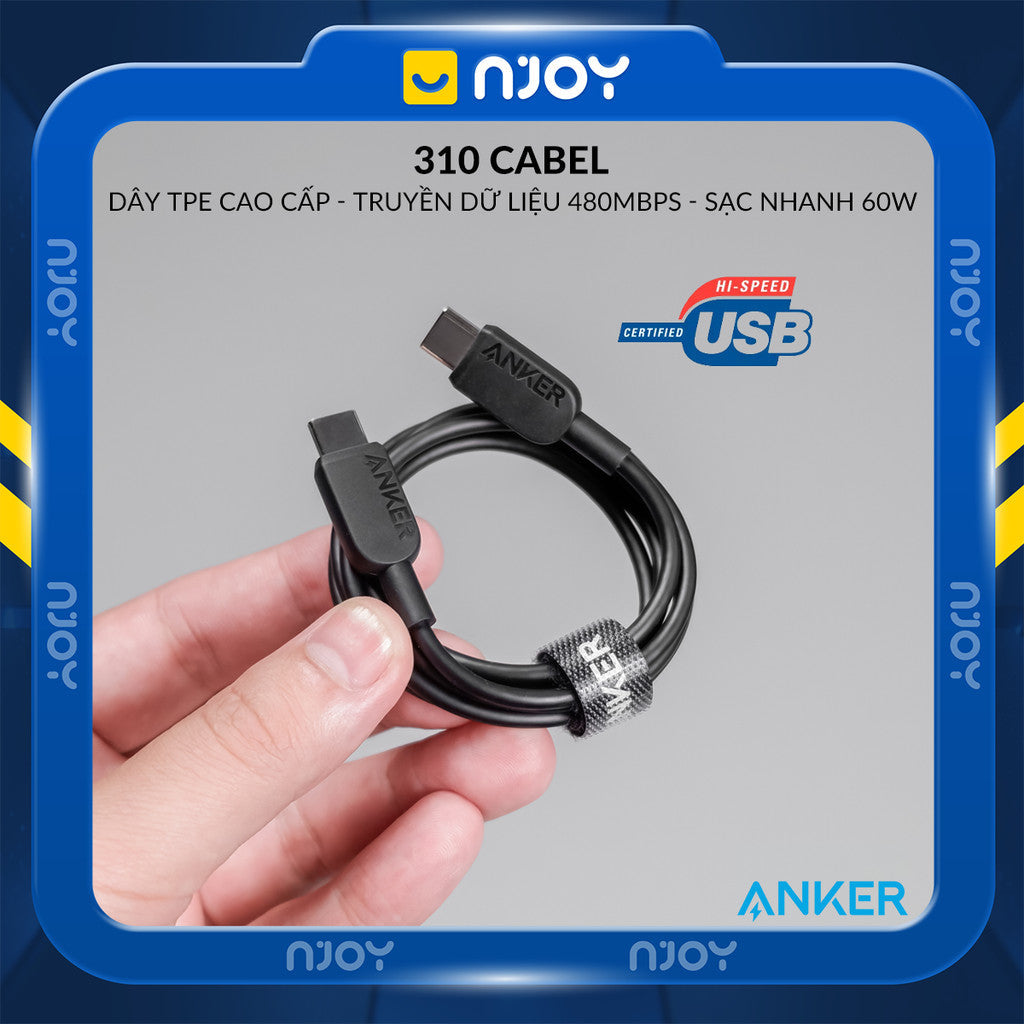 Cáp Sạc Nhanh 60W Anker 310 Type C To Type C Cho Điện Thoại iPhone 17 Pro Max 16 15 Samsung