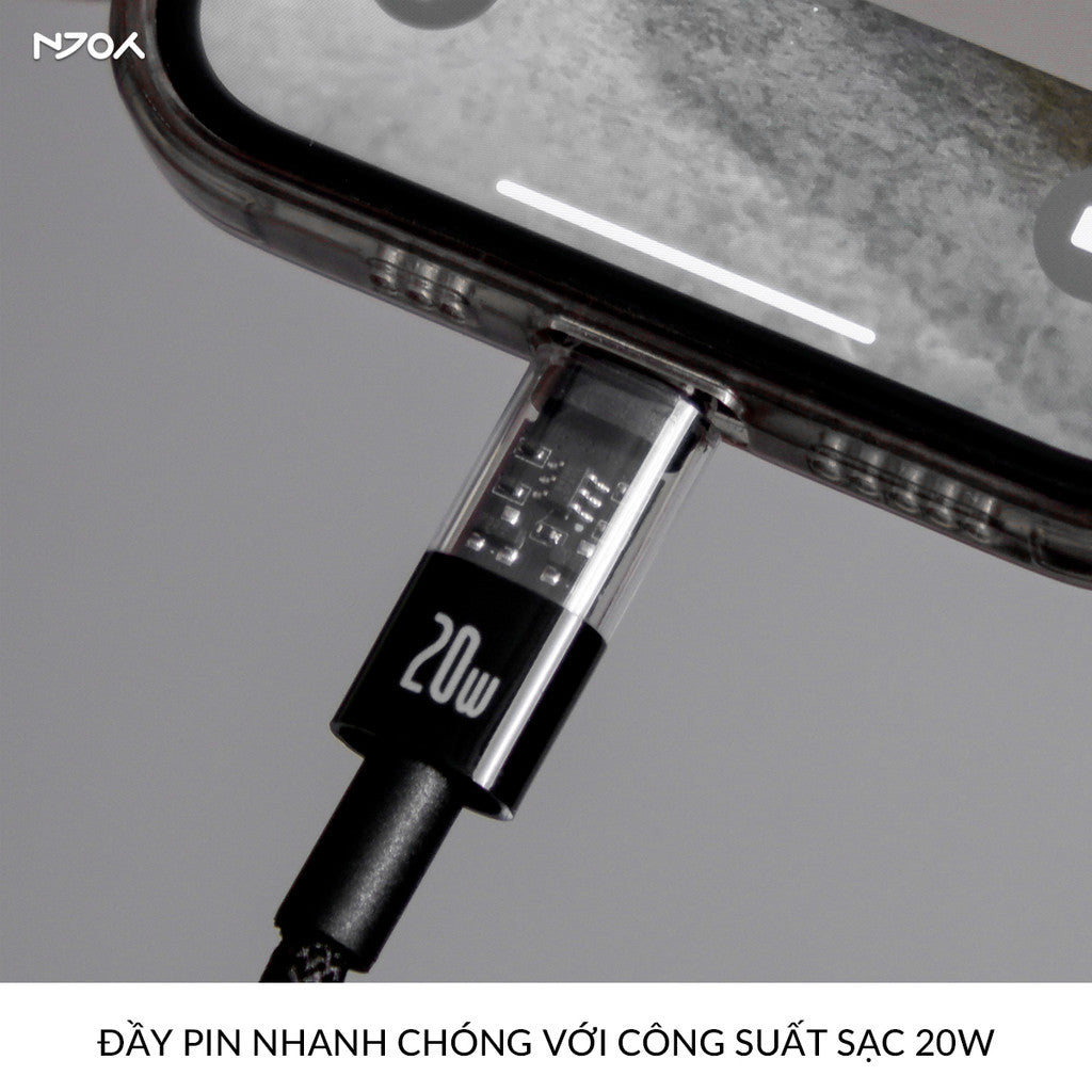 Cáp Sạc Nhanh Baseus PD 20W Trong Suốt Dây Dù Chống Đứt Cho iPhone 14 Pro Max 13 12 11